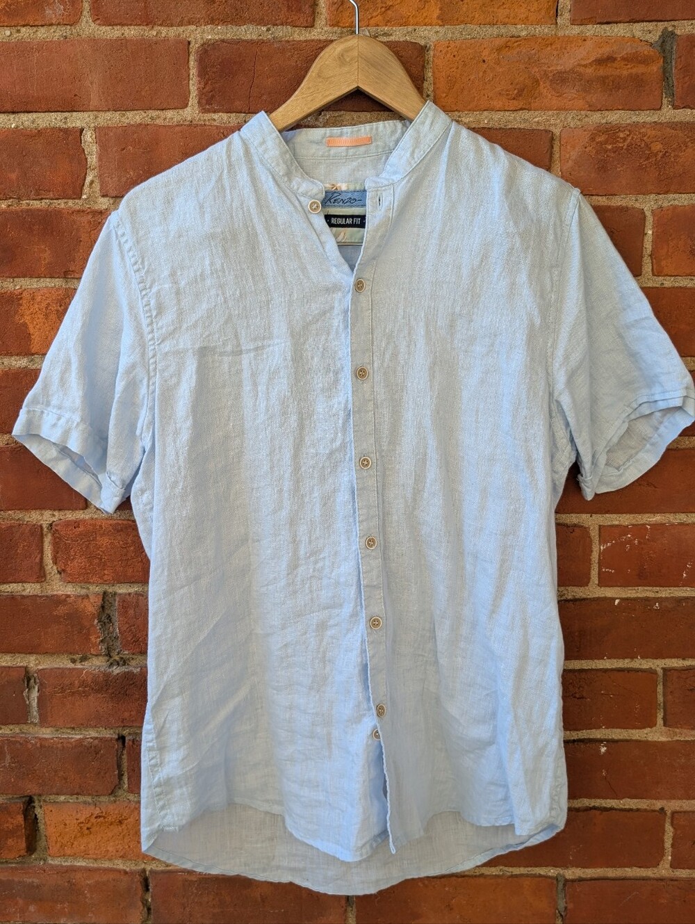 Renzo Light Blue Mandarin Collar Linen Shirt